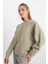 Relaxed Fit Geniş Kesim Bisiklet Yaka %100 Pamuk Haki Sweatshirt 2