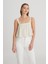 Relaxed Fit Geniş Kesim Kare Yaka Ekru Bluz 4