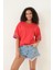Kırmızı Kolları Etnik Nakışlı Oversize Kısa Kollu Kadın T-Shirt- 2406 1