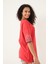 Kırmızı Kolları Etnik Nakışlı Oversize Kısa Kollu Kadın T-Shirt- 2406 3