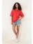 Kırmızı Kolları Etnik Nakışlı Oversize Kısa Kollu Kadın T-Shirt- 2406 4