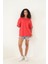Kırmızı Kolları Etnik Nakışlı Oversize Kısa Kollu Kadın T-Shirt- 2406 5