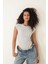 Gri Melanj Fitilli Görünümlü Bisiklet Yaka Kısa Kollu Çıtçıtlı Bodysuit- 2409 1