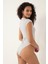 Gri Melanj Fitilli Görünümlü Bisiklet Yaka Kısa Kollu Çıtçıtlı Bodysuit- 2409 3