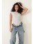 Gri Melanj Fitilli Görünümlü Bisiklet Yaka Kısa Kollu Çıtçıtlı Bodysuit- 2409 5