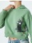 Crop Oversize Sweatshirt Kapüşonlu Kedi Baskılı Şardonlu 5