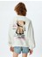 Oversize Sweatshirt Ayı Temalı Arkası Baskılı Bisiklet Yaka Şardonlu 4
