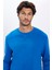 Relax Fit Rahat Kesim  Pamuk Basic Saks Mavi Bisiklet Yaka Sweatshirt 3