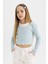 Kız Çocuk Slim Fit Dar Kesim Bisiklet Yaka Fitilli Kaşkorse Uzun Kollu Tişört B7388A824SP 4