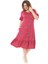 Butik Fırfırlı Kısa Kollu Pembe Çiçek Desenli Cepli Elbise 4