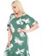 Butik Yeşil Beyaz Yaprak Desen Kolları Bağlamalı Kısa Kollu Elbise 4