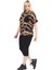 Butik Siyah Zebra Desen Çapraz Cep Detaylı Kapri Takım 4
