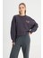 Relaxed Fit Geniş Kesim Bisiklet Yaka  Pamuk Siyah Sweatshirt 3