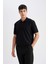 New Regular Fit Polo Yaka Kısa Kollu Siyah Tişört D5996AX24SM 1