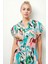 Beli Lastikli Desenli Kısa Kol Elbise 2