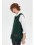 Kadın Sıfır Yaka Eteği Işlemeli Yün Yelek Yeşil 4