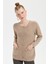 Kadın Sıfır Yaka Önü Baklava Örgü Dikişsiz Yün Hırka K.bej 2