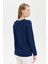 Kadın Sıfır Yaka Önü Baklava Örgü Dikişsiz Yün Hırka Indigo 4