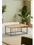 Ahşap Orta Sehpa 60X90 Modern Metal Ayak Siyah Tam Çerçeve Çam Desen Salon Ofis Balkon Sehpası 3
