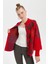 Kadın Dik Yaka Önü Renkli Çiçekli Kısa Yün Ceket Mercan 4
