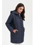 Kadın Polo Yaka Yanları Çıtçıtlı Yaprak Desenli Araboy Kapitone Kaban Lacivert 2