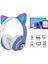 Mavi Sevimli Kedi LED Işıklı Katlanabilir Kablosuz Kulaküstü Bluetooth Kulaklık Uyumlu 2