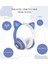 Mavi Sevimli Kedi LED Işıklı Katlanabilir Kablosuz Kulaküstü Bluetooth Kulaklık Uyumlu 4