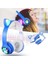 Mavi Sevimli Kedi LED Işıklı Katlanabilir Kablosuz Kulaküstü Bluetooth Kulaklık Uyumlu 5