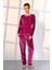 Kadın Fuşya Kadife T-Shirt Pijama Takımı 25K4033 1