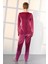 Kadın Fuşya Kadife T-Shirt Pijama Takımı 25K4033 2