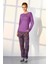 Büyük Beden Kadın Mor Desenli T-Shirt Pijama Takımı 25K4039P 1