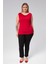 Degaje Yaka Sandy Büyük Beden Kadın Basic Bluz 4 Mevsim Rahat Kullanım Şık Atlet-Kırmızı 2