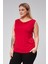 Degaje Yaka Sandy Büyük Beden Kadın Basic Bluz 4 Mevsim Rahat Kullanım Şık Atlet-Kırmızı 4