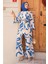 Desenli Indigo Mavisi Tesettür Ikili Kimono Takım 12123IM 1