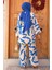 Desenli Indigo Mavisi Tesettür Ikili Kimono Takım 12123IM 4