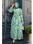Desenli Yeşil Tesettür Elbise 23141Y 1