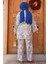 Desenli Indigo Mavisi Tesettür Ikili Kimono Takım 12122IM 4