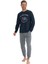 18832 Erkek Uzun Kollu Yuvarlak Yaka Paçası Lastikli Pijama Takımı-Lacivert 1