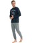 18832 Erkek Uzun Kollu Yuvarlak Yaka Paçası Lastikli Pijama Takımı-Lacivert 2