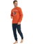 18832 Erkek Uzun Kollu Yuvarlak Yaka Paçası Lastikli Pijama Takımı-Turuncu 4