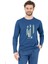 6063 Erkek Uzun Kollu Bisiklet Yaka Pijama Takımı-Indigo 2