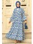Desenli Indigo Mavisi Tesettür Elbise 23586IM 1