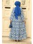 Desenli Indigo Mavisi Tesettür Elbise 23586IM 3