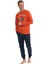 18832 Erkek Uzun Kollu Yuvarlak Yaka Paçası Lastikli Pijama Takımı-Turuncu 1