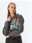 Crop Sweatshirt Fermuarlı Kapüşonlu Korse Detaylı Baskılı Slim Fit Şardonlu 1