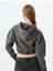 Crop Sweatshirt Fermuarlı Kapüşonlu Korse Detaylı Baskılı Slim Fit Şardonlu 4