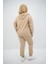 Kadın Büyük Beden Kapüşonlu Eşofman Takımı Fermuar Detaylı 42-50 Beden Bej Renk 4
