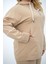 Kadın Büyük Beden Kapüşonlu Eşofman Takımı Fermuar Detaylı 42-50 Beden Bej Renk 5