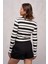 Kadın Polo Yaka Çizgili Crop Body Ekru - 5433 4
