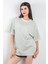Çağla Yeşili Süprem Bisiklet Yaka Çizgili Kadın T-Shirt %100 Pamuk - 24805 2
